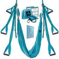 Yoga4You Aerial Yoga Swing Set - Yoga Hammock Swing - Trapeze Yoga Kit - 2 Extension Straps - Wide Flying Yoga Inversion Tool - Antigravity Ceiling Hanging Yoga Sling - Adult Kids Arial (Sea Wave)