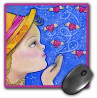 3dRose LLC 8 X 8 X 0.25 Inches Sweet Girl Blow Kiss Flying Hearts Whimsical Mouse Pad (mp_23278_1)