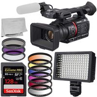 Panasonic AG-CX350 4K Camcorder Starter Bundle Includes: SanDisk Extreme 128 Memory Card - 3 Piece Multi Coated HD Filter Kit 67mm - 6pc Graduated Color Filter Set 67mm and More