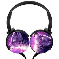 Purple Wolf Wired Headphones Medium Foldable Over Ear Headphones Headsets for Boys Girls