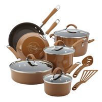 Rachael Ray 16333 Cucina Nonstick Cookware Pots and Pans Set, 12 Piece, Mushroom Brown