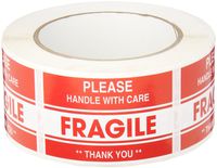 TapeCase Shipping Packing Labels"Please Handle with Care/Fragile/Thank You", Red/White - 500 per Pack (1 Pack)