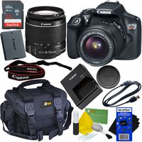 Canon EOS Rebel T6 DSLR Camera with EF-S 18-55mm is II Lens - Bundled with 32GB Memory Card, Battery, Charger, Gadget Bag, Cleaning Kit w/HeroFiber Cleaning Cloth