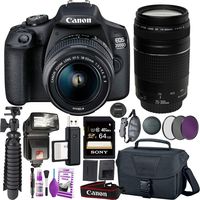 Canon EOS 2000D (Rebel T7 International Model) DSLR Camera and EF-S 18-55 mm f/3.5-5.6 is II Lens + 75-300mm Telephoto Zoom Lens + 64GB Memory Card + Camera Bag