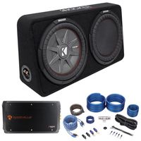 Package: Kicker 43TCWRT124 1000 Watt 12" Subwoofer + Rockville RXA-T2 2400 Watt 2-Channel Amplifier + Rockville RWK41 Complete 4 Gauge 2 Channel Wire Kit With Rca Cables
