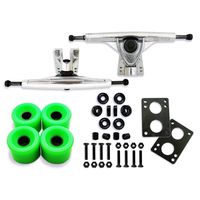 VJ Skateboard Longboard Truck and Wheel, 70mm Long Board Wheels w 7inch 180mm Skateboard Trucks (Silver) Longboard Bearings Longboard Hardware Skateboard Riser Pads (Neon Green)