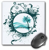 3dRose LLC 8 x 8 x 0.25 Inches Two Turquoise Palm Trees and Turquoise Moon Surrounded by Flourishes on A Grunge Background Mouse Pad (mp_152488_1)