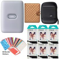 Fujifilm Instax Mini Link Smartphone Printer (Ash White), Photo Album (Coffee), Carrying Case, 60 Polaroid Instax Sheets and 60 Border Stickers