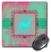 3dRose Majestic Goat Next to Tree, Pewter Look Frame, Bright Green and Pink Mouse Pad (mp_186413_1)