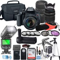Canon EOS Rebel T7i DSLR Camera Bundle w/Canon 18-135mm STM Lens & Sigma 70-300mm Lens + Deluxe Battery Grip + 32GB Memory + Canon Case + TTL Flash (Good Upto 180 Ft) + Microphone + Accessory Bundle