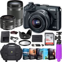 Canon EOS M6 Mirrorless Digital Camera w/ 2 Canon Lenses (15-45mm f/3.5-6.3 is STM and 18-150mm f/3.5-6.3 is STM)+ Photo/Video Editing Software & Deluxe Accessory Kit
