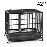 PUPZO Heavy Duty Dog Cage Crate Kennel Carbon Steel with Four Wheels for Large Dogs Easy to Install (42 INCH)