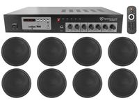 Rockville Commercial 70v Amp+(8) Black 5" Ceiling Speakers 4 Restaurant/Bar/Cafe