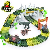 Dinosaur Toys,156pcs Create A Dinosaur World Road Race,Flexible Track Playset and 2 pcs Cool Dinosaur car for 3 4 5 6 Year & Up Old boy Girls Best Gift