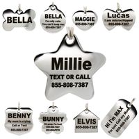 Stainless Steel Pet ID Tags - Engraved Personalized Dog Tags, Cat Tags Front & Back up to 8 Lines of Text - Bone, Round, Heart, Flower, Badge, House, Star, Rectangle, Bow Tie
