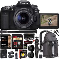 Canon EOS 90D DSLR Camera with 18-55mm Lens, Vivitar Sling Bag, Lexar U3 64GB Video Memory Card, Polaroid 32GB, Monopod, Filter Kit, Tabletop Tripod, Cleaning kit Bundle