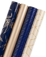 WRAPAHOLIC Gift Wrapping Paper Roll - Gold and Navy Print with Cut Lines for Birthday, Holiday, Father's Day, Baby Shower Gift Wrap - 4 Rolls - 30 inch X 120 inch Per Roll