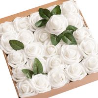 Ling's moment Artificial Flowers 50pcs Real Looking White Fake Roses w/Stem for DIY Wedding Bouquets Centerpieces Bridal Shower Party Home Decorations