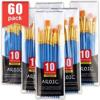 Acrylic Paint Brush Set, 6 Packs / 60 pcs Nylon Hair Brushes for All Purpose Oil Watercolor Painting Artist Professional Kits