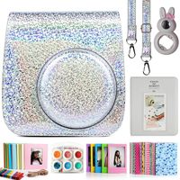CAIUL Compatible Mini 9 Camera Case Bundle with Album, Filters Other Accessories for Fujifilm Instax Mini 9 8 8+ (Crystal Flash Silver, 7 Items)