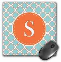 Letter S Monogram Orange and Blue Quatrefoil Pattern - Mouse Pad, 8 by 8 inches (mp_210620_1)