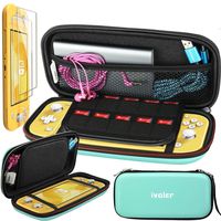 Carry Case for Nintendo Switch Lite with 2 Pack Screen Protector, iVoler Ultra Slim Portable Hard Shell Pouch Travel Bag for Switch Lite Console Accessories Holds 10 Game Cards,[Turquoise Blue]