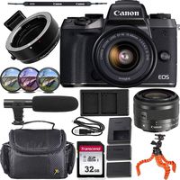 Canon EOS M5 Mirrorless Camera w/Canon 15-45mm f/3.5-6.3 is STM Lens + M-Adapter & Exclusive Video-Accessory Bundle