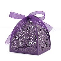 KEIVA Pack of 70 Laser Cut Rose Candy Boxes, Favor Boxes 2.5"x 2.5"x 3.1", Gift Boxes Bridal Shower Anniverary Birthday Party Wedding Favor (Purple)