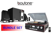 BOYTONE, Premuim Sound System Bundle Set, Turntable Plus 2.1 Multimedia Bluetooth Speaker (BT-17DJM & BT-3107F)