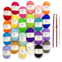 Mira Handcrafts 24 Acrylic Yarn Skeins | Total of 525 Yards Craft Yarn for Knitting and Crochet | Includes 2 Crochet Hooks, 2 Weaving Needles, 7 E-Books | DK Yarn | Perfect Beginner Kit