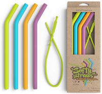 Silicone Straws - Big Size Reusable Drinking Straws with Curved Bend for Tumblers Made from BPA Free No-Rubber Silicon - Flexible, Collapsible, Chewy, Bendy, Safe for Kids/Toddlers
