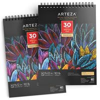 ARTEZA 9X12" Black Sketch Pad, Pack of 2, 60 Sheets (90lb/150gsm), 30 Sheets Each, Spiral-Bound, Heavyweight Paper, Perfect for Graphite & Colored Pencils, Charcoal, Oil Pastels, Gel Pens, Chalk, Ink