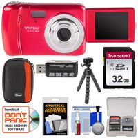 Vivitar ViviCam VXX14 Selfie Digital Camera (Red) with 32GB Card + Case + Flex Tripod + Reader + Kit