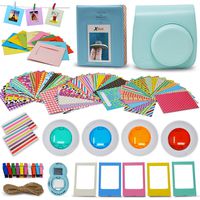 Xtech - Fuji Mini 9/8 Accessories kit Includes: Ice Blue Mini 9 Camera Case, 60 Mini Photo Sticker Frames, Mini 9 Photo Album, 4 Mini 9/8 Colorful Filters, Large Selfie Mirror + More