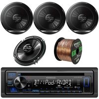 Kenwood KDCBT23 Car CD Player Receiver Bluetooth USB AUX Radio - Bundle Combo with 4X Pioneer TSG1620F 6.5" 180W 3-Way Black Car Coaxial Audio Speakers + Enrock 50 Ft 16 Gauge Speaker Wire