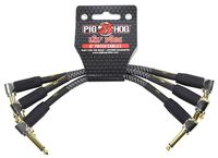 Pig Hog PHLIL6AG Lil' Pigs Right-Angle 1/4" Vintage Amplifier Grill Instrument Patch Cables, 6" (3 Pack)
