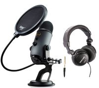 Blue Microphones Yeti Slate USB Microphone Bundle with Studio Headphones and Knox Pop Filter
