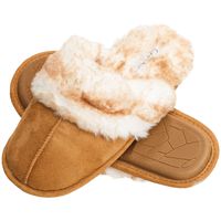 Jessica Simpson Comfy Faux Fur Womens House Slipper Scuff Memory Foam Slip On Anti-Skid Sole (Size Extra Large, Tan)