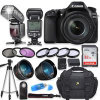 Canon EOS 80D Digital SLR Camera with Canon EF-S 18-135mm f/3.5-5.6 is USM Lens + High Speed Electronic Flash + Sandisk 32GB SDHC Memory Card, Camera Bag, Macros and Accessory Bundle
