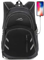 Backpack Bookbag for School College Student Laptop Travel Business with USB Charging Port Laptop Compartment Luggage Straps Anti theft Night Light Reflective (Black)