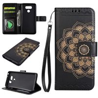 LG G6 Case, UNEXTATI 3D Emboss Mandala Flower PU Leather Flip Wallet Cover Case with Card Slots and Kickstand for LG G6, Black