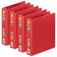 Wilson Jones Heavy Duty Round Ring Binder with Extra Durable Hinge, 1.5", Red, 4-Pack (W70364-34-1797)