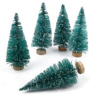 Goldenlight 10Pcs Artificial Mini Christmas Trees Mini Pine Tree Sisal Trees Miniature with Snow Wood Base Ornaments for Christmas Table Top Decor Winter Crafts (Blue, 10Pcs - Height 4.5cm)