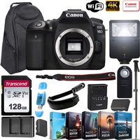 Canon EOS 90D DSLR Camera (Body Only) with Prime Accessory Bundle (Including: 128GB Memory Card, Backpack, Digital Flash, Editing Software Kit, Canon Wrist Strap and More.)