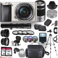 Sony Alpha a6000 (Silver) E-Mount Mirrorless Camera with 3 Lenses (E 16-50mm f/3.5-5.6 OSS, E 55-210mm f/4.5-6.3 OSS and 420-800mm Zoom Lens) + Professional Accessory-Kit Bundle