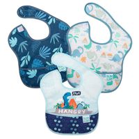 Bumkins SuperBib, Baby Bib, Waterproof, Washable, Stain and Odor Resistant, 6-24 Months, 3-Pack - Hangry, Dinosaurs, Blue Tropic