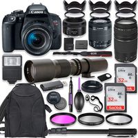 Canon EOS Rebel T7i DSLR Camera with 18-55mm Lens Bundle + Canon EF 75-300mm III Lens, Canon 50mm f/1.8 and 500mm Lens + Deluxe Backpack + 64GB Memory + Monopod + Professional Bundle