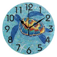 ZzWwR Beautiful Mosaic Underwater Sea Turtle Starfish Round Wall Clock, 9.5 Inch Battery Operated Quartz Analog Quiet Desk Clock for Home,Office,School