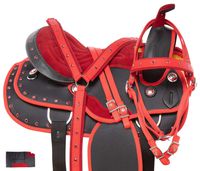 Acerugs Beautiful Western Pleasure Trail Barrel Racing Show Horse Saddle Free TACK Set PAD Silver Crystals (Red, 18)