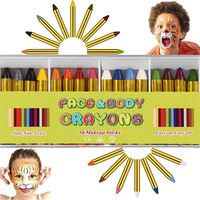 Face Paint Crayons Kit 16 PCS, Bright Colors Face Paint Kit Set for Kids, Safe & Non-Toxic Face Body Crayons, Perfect for Halloween Makeup, Party or Pretend Play (16 PCS)